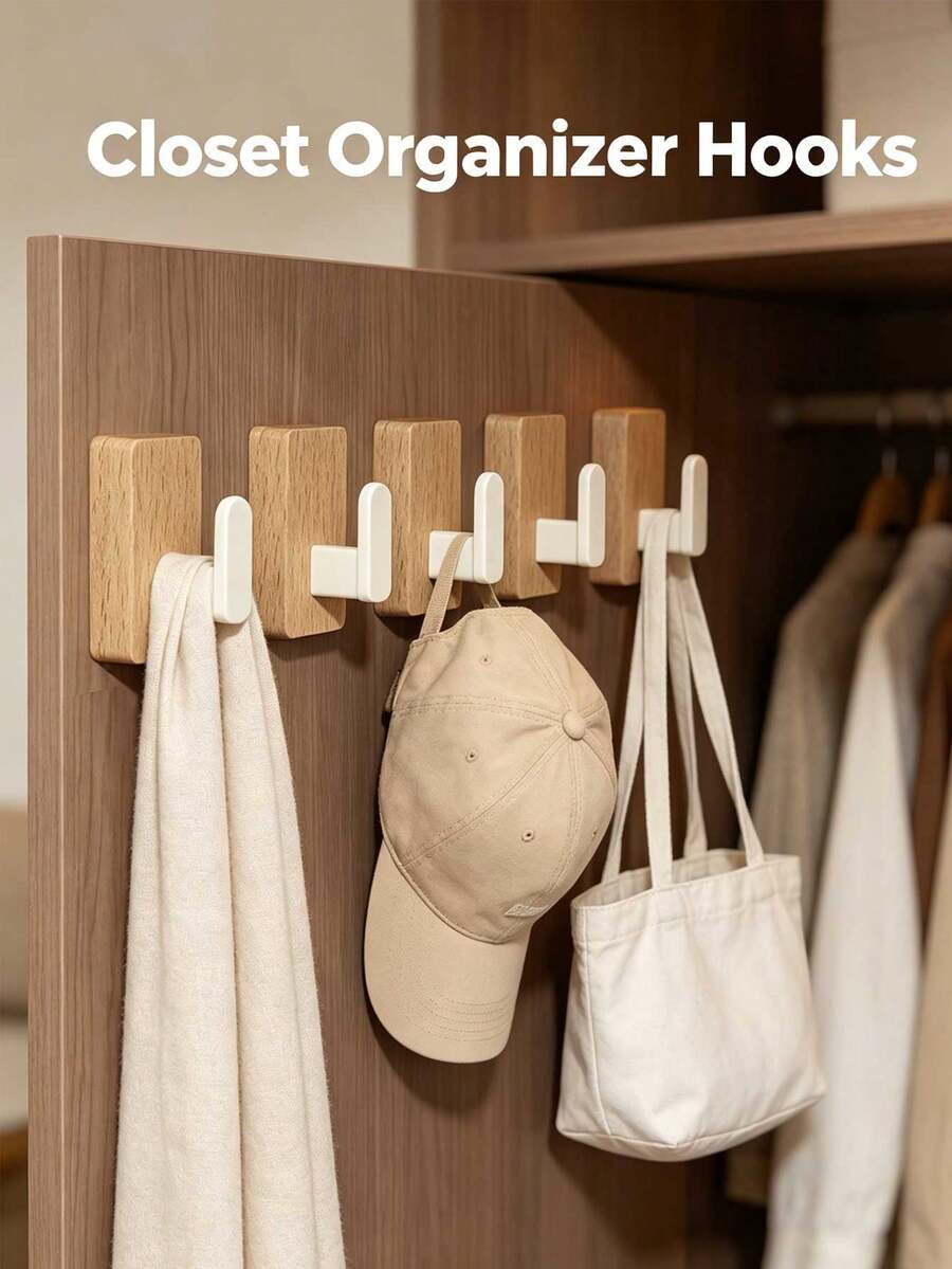 Wooden Bathrobe Hook, No-Drill Wall Hook, Bathrobe Towel Hook, Suitable For Bathroom And Entryway - Multicolor - View 1