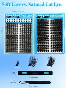 ADORANCE 2 Styles Lash Clusters Kit, 344PCS D Curl Cat Volume & Bottom Lashes, Fluffy Individual Eyelash Extensions With Bond And Seal Glue, DIY False Lashes For Custom Lash Maps, Salon-Style Eye Makeup - Black - View 2
