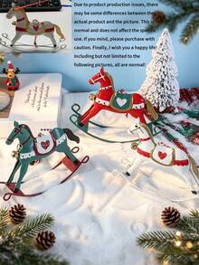Vintage Tin Rocking Horse Pendant, American Red White Green Print With Bell, Christmas Tree Holiday Hanging Ornament, Room Soft Decor Hanging Decoration - Multicolor - View 4