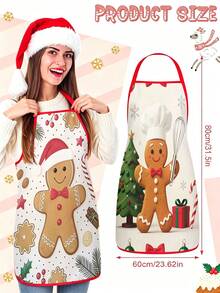 2Pcs Sweet Christmas Gingerbread Man Kitchen Apron, Snowflake Printed Adjustable Cooking Apron, Xmas Holiday Kitchen Decor Christmas Gift - Multicolor - View 3