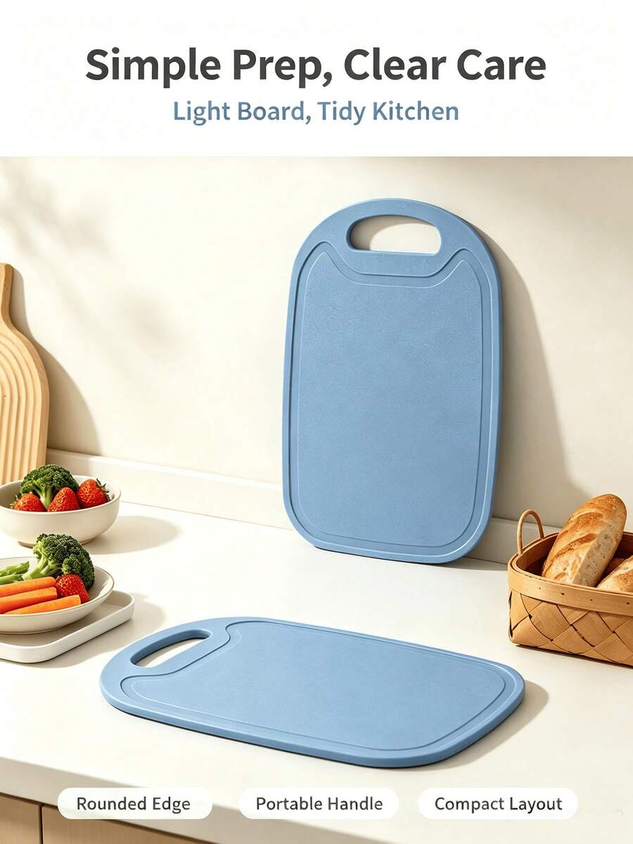 1/2PCS Blue Plastic Kitchen Slicing Board, Built-In Handle, Lightweight Kitchen Slicing Board, Easy To Carry, Convenient For Daily Consumption, Can Be Hung Up To Prepare Fruits And Vegetables And Fast Food. Decorate The Kitchen - View 1