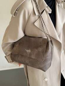 Tas Tangan Wanita Bergaya Vintage, Tas Bahu Rantai Serbaguna Musim Gugur/Dingin, Tas Tote Selempang Kapasitas Besar, Cocok untuk Perjalanan Kerja/Pergi ke Kantor, - Kopi - View 4