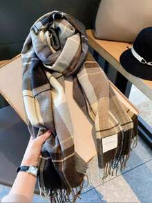 This New Korean-Style Scarf Features A Thick Plaid Pattern, Suitable For Women To Wear In Autumn And Winter, With Versatile Uses. The Student Couple Scarf Is Made Of Faux Cashmere Material For Men, Providing Excellent Warmth. - Multicolor - View 1