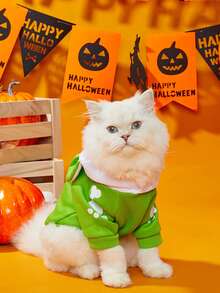 LUCKIE PAL 1pc Halloween Funny Skeleton Print Cute Cat Ear Hooded Sweatshirt For Chihuahua Small Dogs, Physical Flea Protection, Reduce Shedding, Insulated And Breathable Dog Clothing For Cats And Dogs Indoor/Outdoor - Green - View 3