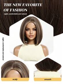 FIVE STARS Elegant Mid-Length Straight Wig With Bangs - Rose Net Cap, Heat-Resistant Synthetic Fiber, Wigs For Women,For Daily,Party,Cosplay,Halloween HOT - Multicolor - View 3