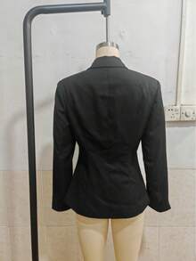 Elegant Women's Black Long Sleeve Asymmetrical Wrap Blazer, Regular Length Polyester Jacket, Autumn Premium Outfit Essential - Black - View 2