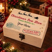 Custom Christmas Eve Keepsake Box, Personalized Rustic Wooden Memory Box For Home Decor, Festive Name Storage Case, Customized Name Holiday Gift Box, Customizable Seasonal Keepsake For Christmas Party Display, Christmas Party Decor, Merry Christmas - Style I - View 5