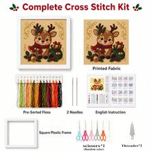 3pcs Vintage Christmas Cartoon Cross Stitch Full Kit 11CT Full Embroidery 20x20cm With Frame And Scissors Threader Pre-Printed Snowman Nutcracker Reindeer Pattern Beginner Friendly Handmade Holiday Decoration - Multicolor - View 4