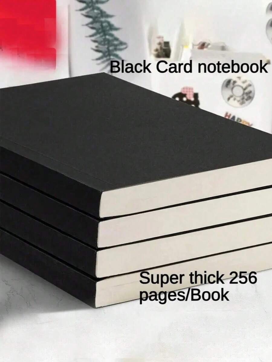 1/3pcs Premium Black Cardboard Notebook With 256 Square Blank Pages, Sturdy Cover And Acid-Free Paper. Ideal For Office Work, School Projects, Travel Diary, Daily Planning, And Creative Sketching. A Great Gift For Students And Teachers. - Rectangle - View 1