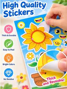 8 Sheets Make A Face Stickers, Kids DIY Puzzle Face Stickers, Parent-Child Interactive Educational Stickers, Cartoon Insect Sunflower Snail Bee Caterpillar Butterfly Flower Tree Mix And Match Craft Stickers For Party Favors Classroom Art Activities - Multicolor - View 4