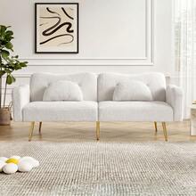 [Bedroom Function] 2-Seater Sofa Bed - Modern 2-Seater Sofa With Adjustable Backrest + Gold-Plated Metal Legs, Integrated Bedroom Function. 2-In-1 Multifunctional Furniture. - White + Foam + 2 Seat + Foam - View 7