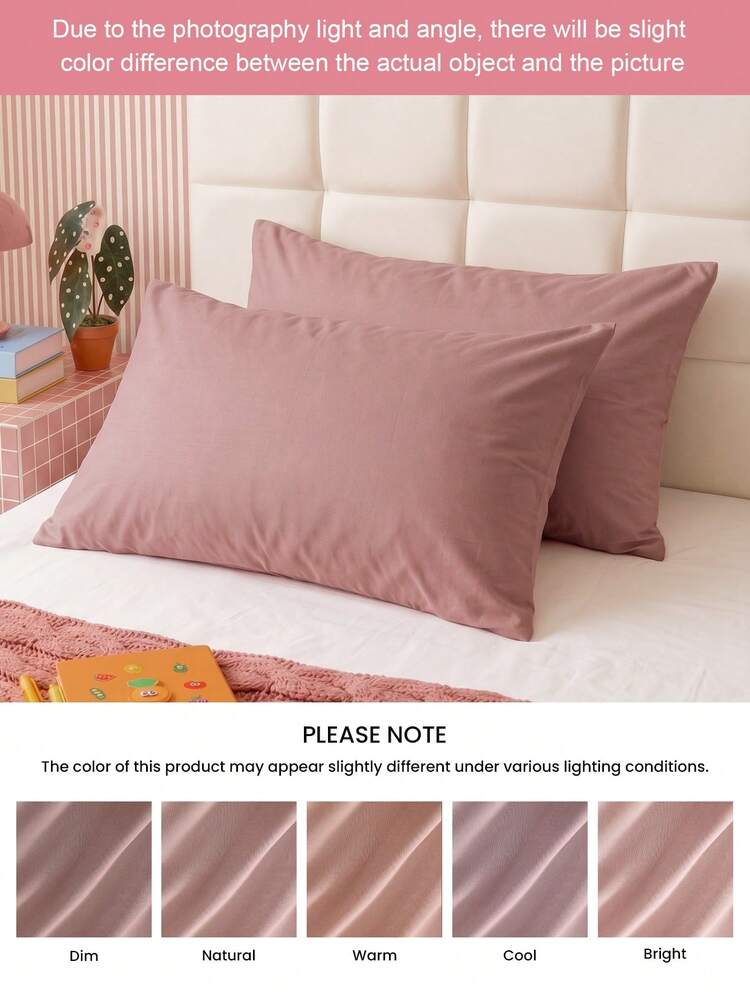 HONEY MOON 2pcs Ultra Soft Solid Color Pillowcases, Soft And Breathable, Envelope Closure, Wrinkle-Resistant, No Filling - Suitable For T/F/Q/K Size Home And Dorm, Pink - Pink - View 8
