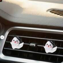 2pcs Cute Halloween Ghost Air Vent Clips, Cartoon Ghost Shaped Car Air Vent Clips, Simple Card Mount Design, Creates A Halloween Car Interior Decoration Accessories - Halloween Ghost Air Vent Decor Clip - View 9