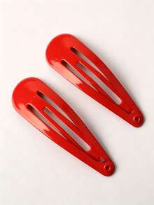 VBOOR 10/20/50pcs Random Solid Color Women's Water Drop Shaped Hair Clips, Snap BB Clips For Bangs And Side Hair, Daily Makeup And Hair Styling Accessory - Red - View 7