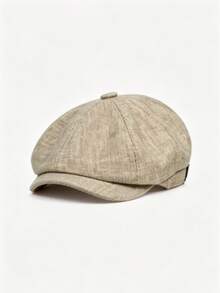 1pc Men's Solid Color Linen Short Brim Newsboy Cap, Casual Outdoor Hat For Autumn/Winter, Suitable For Spring/Autumn Travel, Beach And Party - White - View 6