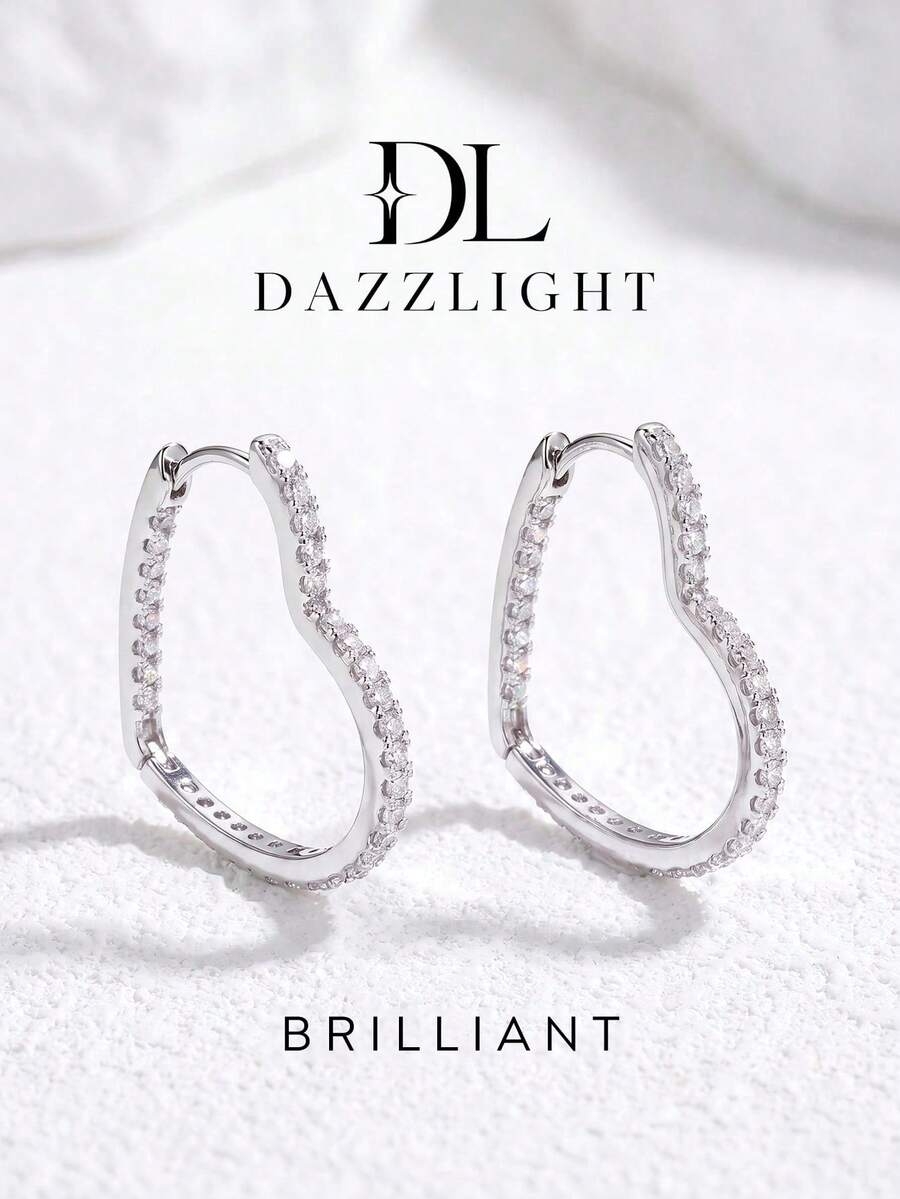 1pc Moissanite Exquisite Full Pave Diamond Earrings, Suitable For Women's Party And Daily Wear - Heart Shaped Moissanite Earrings - View 1