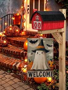 12x18 Inch Halloween Garden Flag, Cute Boo Ghost & Dancing Pumpkin Bat Double-Sided Outdoor Entrance Set, Autumn Garden Spooky Welcome Banner, Suitable For Porch Landscape, No Flagpole Needed - Double-sided and Thickened - View 4