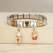 1PC Personalized Multi-Element Stainless Steel Modular Bracelet, Letter/Heart/Planet/Bow Decor, Multi-Color Fashion Versatile Bracelet - Steel Gold - View 14