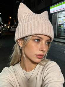 1件裝女款Y2K 3D貓耳針織帽，男款嘻哈折邊無帽簷便帽，柔軟毛線帽，適合日常街頭龐克風 - 彩色 - 查看 9