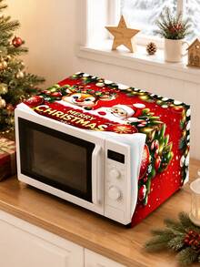 1pc Christmas Microwave Oven Cover, Bow&Christmas Ball, Poinsettia Design Polyester Household Kitchen Microwave Oven Dust Cover, Perfect For Holiday Kitchen Decor & Appliance Protection, Christmas Decoration, 2D Flat - Multicolor - View 8