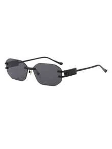 1 Pair Men's Asymmetrical Rimless Lightweight Luxury Metal Thin Frame Retro Fashion Glasses - Black and Gray - View 2