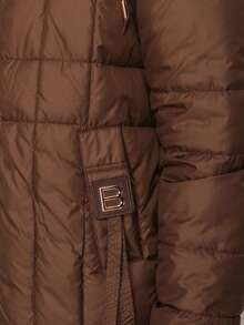 Women's Quilted Hooded Jacket Detachable Drawstring Hood Zip Front Regular Fit - Brown - View 5