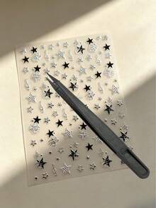 1Set Y2K Glitter Star Stickers, Journaling Supplies, Retro Metallic Graphic Decals, For Decorating Phone Case, Camera, Cup, Electronic Accessories - Y2K Retro Star Stickers - View 8