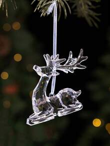 1pc Christmas Acrylic Reindeer Pendant, Transparent Pink & Blue Crystal Deer Hanging Decoration, Multi-Faceted Transparent Christmas Tree Ornament, Scene Decor, Holiday Decoration, Room Decor, Home Decor, Office Decor, Theme Party Decoration, Christmas Decoration - Multicolor - View 12
