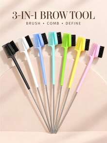3-In-1 Eyebrow Brush & Comb, Multi-Function Long Handle Makeup Brush, Dual-Head Design Eyebrow Shaping & Grooming Brush, Stiff Bristle Eyebrow Brush For Grooming & Shaping, Fine-Tooth Comb For Smoothing Eyebrow Gel & Powder, Metal Pointed Tail For Hair Parting & Highlights Styling, Portable Makeup Tool, Multi-Color Eyebrow Styling Accessory, Birthday Gift, Halloween, Thanksgiving, Christmas - D - View 10