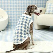 Houndstooth Pattern Large Dog Warm Vest, Single-Sided Fleece Design, Specially Designed For Medium And Large Dogs, Warm And Comfortable Pet Clothing, Decorated With White Soft Trim, Suitable For Medium And Large Dogs Winter Outdoor Wear - Dusty Blue - View 6