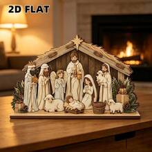 2D Plane, Advent Theme, Wooden Decorative Plaque, Party Decoration, Perfect Holiday Gift, Home, Religious Theme, Prayer Scene, Desktop Office Ornament, Christmas, Halloween Decor, Suitable For All Occasions, Pastoral Style, 2D Plane - A - View 3