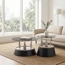Set Of 2 Coffee Tables With Glass Top - Modern Stackable Design For Living Room, Tempered Glass, Metal Frame, Space-Saving, Approx. - Black + Glass+Metal - View 7