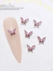 10pcs Mini Metal Rhinestone Butterfly Nail Decorations 3D Pink Rhinestone Nail Decorations, Suitable For Acrylic Nails And Short Nails, Nail Decorations And Jewelry Making Butterfly DIY Nail Supplies - Multicolor - View 5
