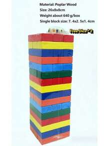 Menara Balok Kayu Angka Warna-warni 54 Buah, Balok Susun Kayu, Permainan Membangun Domino, Permainan Meja Interaktif, Meningkatkan Koordinasi Mata-Tangan dan Konsentrasi, Mainan Santai untuk Pesta Keluarga dan Kelompok, Aksesoris Termasuk - MultiWarna - View 15