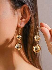 2pcs Vintage Exaggerated Geometric Disco Ball Tassel Earrings, Best Party Earrings For Women, Perfect Gift - Gold - View 1