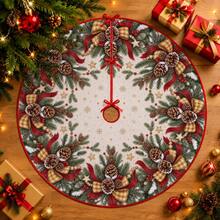 1pc Plaid Bow & Pom Pom Pattern Christmas Tree Skirt, Elegant Color Holiday Decor, 5 Sizes, Unisex Holiday Gift, Suitable For Home And Party Christmas Decoration - Plaid Bow Pine Cone - View 1