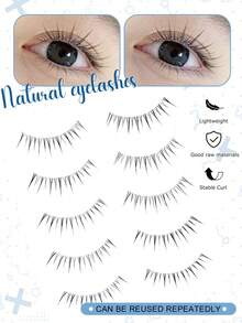 5 Pairs Japanese Manga Style Pointed Tail Transparent Invisible Stem False Eyelashes, Natural Sweet Fresh Soft Lightweight Realistic Lashes For Dating Travel Portable Pack - Black - View 3