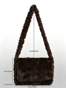 Autumn/Winter Vintage Maillard Brown Faux Fur Flap Shoulder Bag, Soft Faux Fur Large Capacity Crossbody Bag, Versatile Commuter Handbag For Women - Coffee - View 2