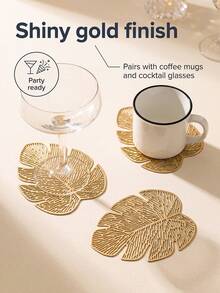 12入金色香蕉葉杯墊 PVC材質咖啡杯墊 可水洗易清潔 可擦拭 防滑 耐熱 適合房間裝飾、居家桌面裝飾、家居裝飾，適用於節日、派對、生日、婚禮與晚餐聚會 - 金色 - 查看 8