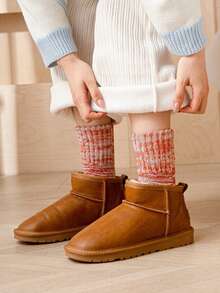 1/3/5 Pairs Women Super Thick Thermal Crew Socks, Retro Marled Striped Terry Lined Winter Socks, Cold Resistant Warm Knit Mid Calf Socks For Snow Days - Multicolor - View 9