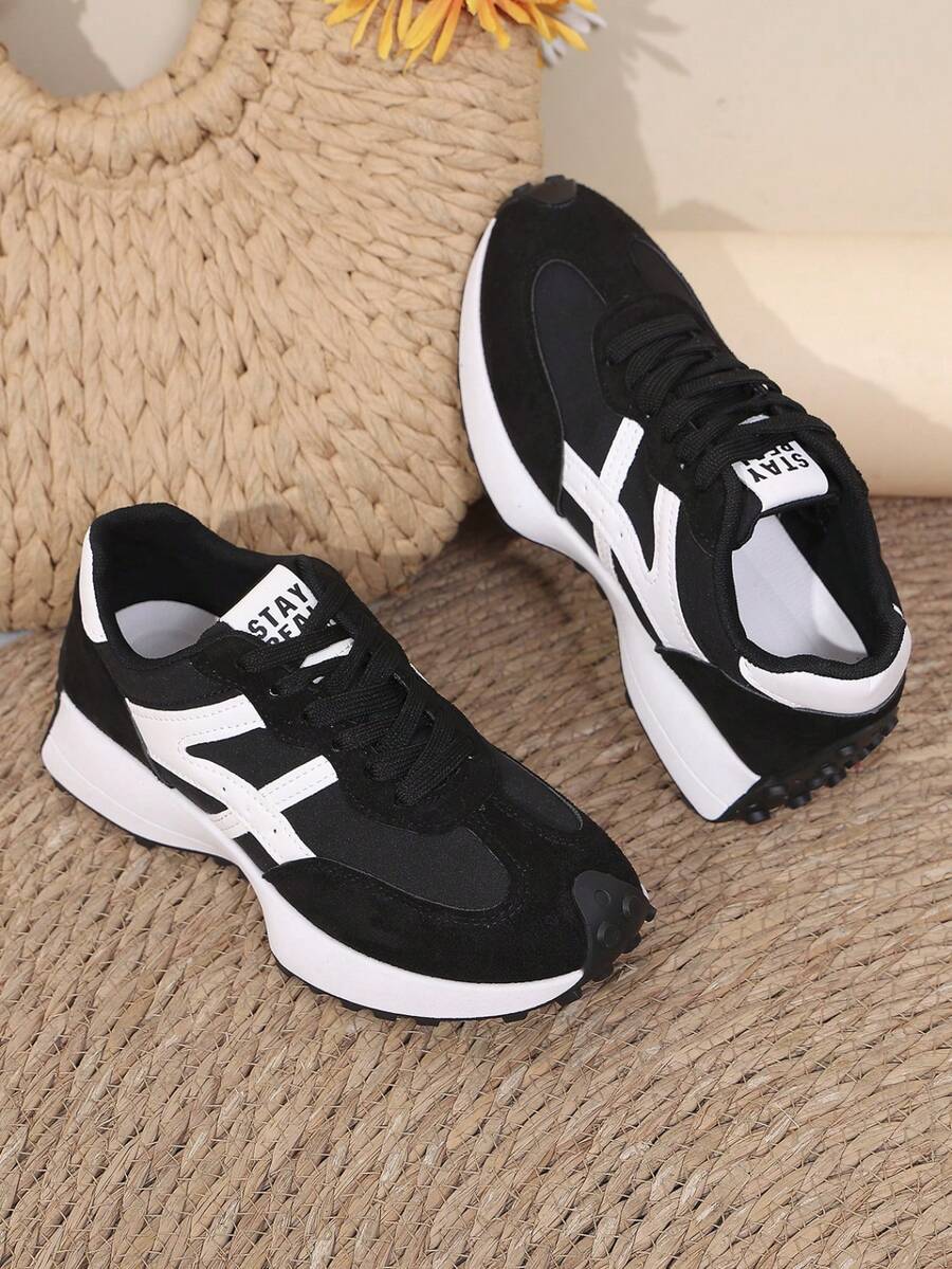 Women Casual Sneakers, Lace Up Closure, Layered Panel Design - Black - View 1