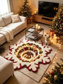 1pc Snowflake Living Room Rug, Thickened Carpet, Thick Rug, Plush Carpet, Autumn/Winter Rug, Thickened Carpet, Living Room Rug, Carpet, Living Room Area Rug, Area Small Rug, Mat, Home Decor, Large Living Room Rug, Round Rug, Living Room Home Decor, Room Decor, Washable Carpet - Multicolor - View 2