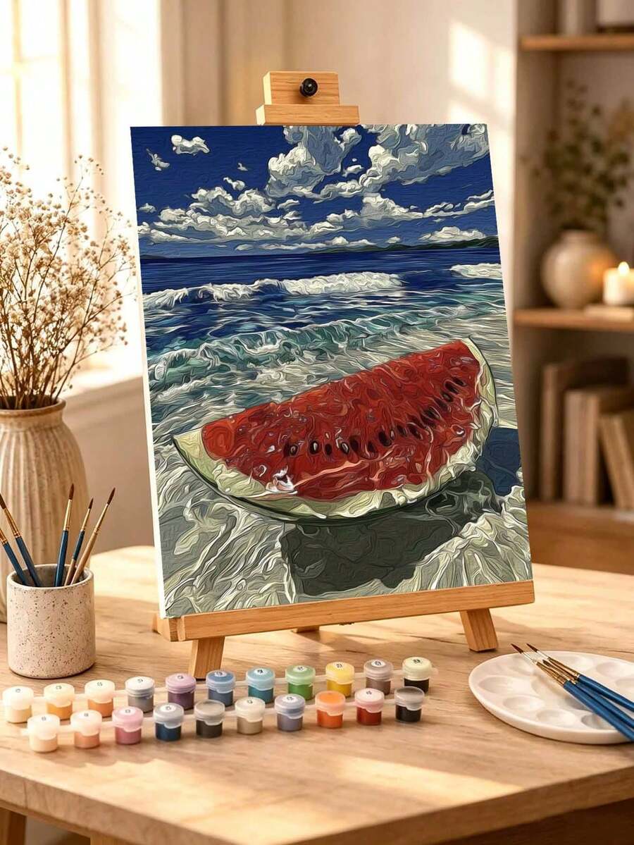 DIY Watermelon On Beach Ocean View (Frameless Or Framed 8x12 / 16x20 Inches) Paint By Numbers Kit(Acrylic) Arts & Crafts For Adult Beginners, Home Wall Decor, And Holiday Gifts - Sets - View 1