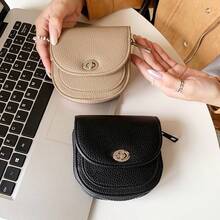 Half Moon Saddle Zipper Coin Purse, Twist Lock Lychee Grain Multi-Slot Card Holder - Multicolor - View 8