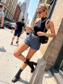 Y2K Women's Denim Shorts, Striped And Solid Color Ultra Short Denim Shorts, Sexy Denim Shorts, Suitable For Spring And Summer, Mature Intellectual Casual Style - Blue - View 1
