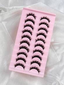 Hinarin 10 Pairs False Eyelashes D Curl Fluffy Thick Short Strip Lashes Natural Look Messy Faux Mink Reusable Soft Wispy Fake Eyelashes For Makeup Strip Lashes,Lashes,Eyelashes,Fake Lashes - Black - View 3