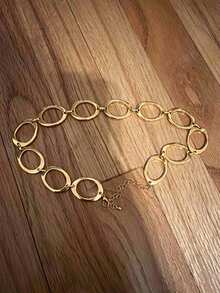 1pc Fashion Minimalist Metal Texture Geometric Round Disc Patchwork Necklace, Versatile Design With Tactile Round Disc Circular Patchwork Neck Chain, Suitable For Women's Daily, Vacation And Party Wear - Gold - View 5