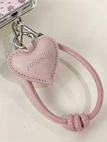 Y2K Simple Lovely Macaron Color Heart Pendant Mobile Phone Lanyard Summer Stylish Chain Hanging Rope Bag Anti-Loss Accessories For Girl - Pink - View 2