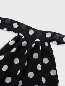 QUNGIGU Women Polka Dot Halter Top Backless Chiffon Shirts Casual Summer Apparel For Beach Vacation Daily Wear - Black and White - View 8