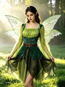 1pc Green Glitter Transparent Fairy Butterfly Wings, Women's Elf Cosplay Costume Accessory, Adjustable Strap Wings, Suitable For Halloween Party - Multicolor - View 4
